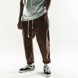Jogger Men Loose Fit Pocket Corduroy Overalls Casual Pants Solid Colour Sweatpants Trousers 201221