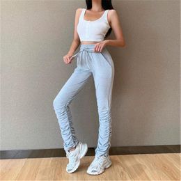 Womens Pile of Pants Fashion Trend Bandage High Waist Drawstring Sports Pencil Trousers Designer Spring Female Casual Loose Gathered Pants