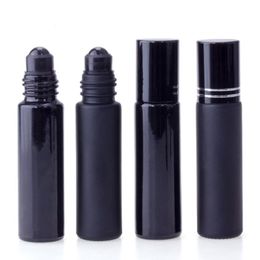 Essential Oil Perfume Bottle 10ml Black Glass Roll On Perfume Bottle With Obsidian Crystal Roller Thick Wall Roll-on Bottles LX3433