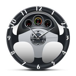 Sport Car Steering Wheel and Dashboard Printed Wall Clock Automobile Artwork Home Decor Automotive Drive Auto Style Wall Watch LJ201208