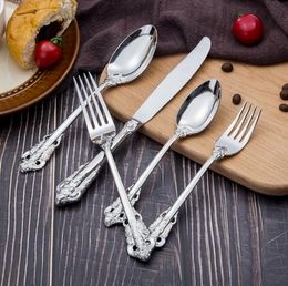 Retro style silver and gold cutlery flatware set high-grade tableware stainless steel 5-piece set knife fork spoon dinnerware sets SN4864