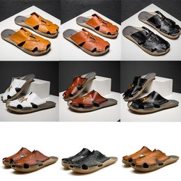 hot new sandals Mullers Slippers Designer luxury brand men Summer Crocodile pattern mens Mules Loafers Genuine Leather Flats sandals beach shoes Large size 38-48