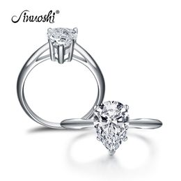 AINOUSHI 2 Carat Pear Shape Solitaire Ring Bridal Band Women Jewellery Original 925 Sterling Silver Sona Engagement Wedding Ring Y200106