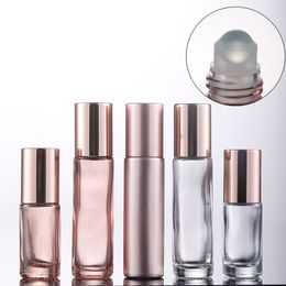 Wholesale Thick 5ml 10ml Rose Gold Empty Roll on Glass Bottles For Essential Oils Perfume With METAL Roller Ball DHL Free Shipping