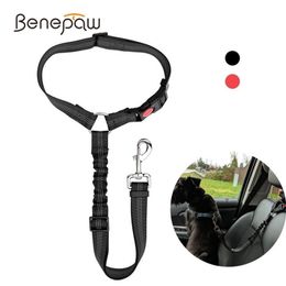 Benepaw Adjustable Reflective Dog Seat Belt Car Elastic Bungee Headrest Restraint Pet Dog Safety Belt Vehicle Travel Daily Use LJ201112