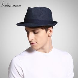 Fashion men fedora straw hats for women man holiday beach summer sun hat unisex linen trilby Caps Sombreros Hombre Verano cool Y200714