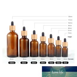 Bamboo Cap Glass Bottle Dropper Eco-friendly Wooden Lid Essential Basic Massage Oil Pipette Refillable Bottle