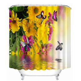 3D Flower and Butterfly Pattern Shower Curtains Beautiful Nature Bathroom Curtain Waterproof Thickened Bath Curtain Customizable T200711