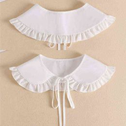 Japanese Women Girls Tiered Ruffles Fake Collar Shoulder Wrap Preppy Style Student Adjustable Ribbon Bowknot Bottoming Shirt Y1229