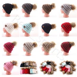 Kids Pom Pom Beanies Knitted Hat 13 Colours Winter Warm Hats Stretchable Skull Hats Baby Knitted Caps CYZ2866 30Pcs