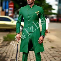 Handsome Double-Breasted Groomsmen Mandarin Lapel Groom Tuxedos Man's Suits Wedding/Prom/Dinner Best Man Blazer(Jacket+Pants+Tie) K232