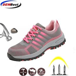 DEWBEST LightWeight Breathable Women Safety Shoes Steel Toe Outdoor Work Boots Mesh Anti-smashing Construstion Sneaker Female Y200915