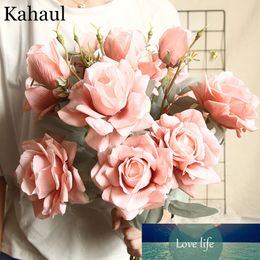 Big Artificial Silk Rose Flowers High Quality Fake Flowers Long Branch 3 Heads Wedding Home Decoration Wall Backdrop Accessories