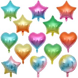 18"Gradient Color Party Foil Balloon Rainbow Color Love Form Balloons Five-pointed Star Round Aluminum Balloons Wedding Party Xmas Decoratio