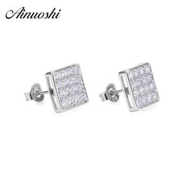 AINUOSHI Luxury 925 Sterling Silver Stud Earrings Square Silver Push-back Earrings for Women Christmas Jewellery aretes de plata Y200106