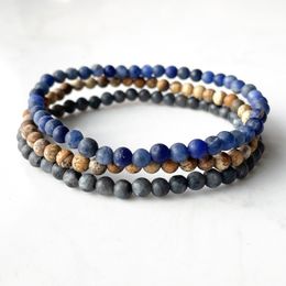 MG0159 Matte Brazil Sodalite Bracelet Set Matte Grey Larvikite Picture Jasper Bracelet 4 mm Mini Gemstone Energy Jewellery