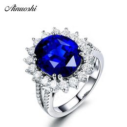 AINUOSHI Big 4 Carats Oval Cut Blue Sona Bridal Halo Rings 925 Sterling Silver Flower Women Wedding Engagement Ring Gift Jewelry Y200106