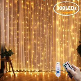 3x3M LED Curtain Lights Garland USB Power Remote Control 8 Modes Fairy Lights Curtains For Living Room Christmas Decoration Home Y201020