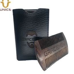 Amazon Supply MOQ 100pcs Comb for Beard Hair Custom LOGO Premium Handmade CHACATE PRETO Wood Wide & Fine Tooth With Leather Case