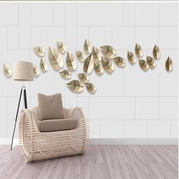 Simple 3D three-dimensional relief golden leaf wallpapers background wall decorative painting 3d stereoscopic wallpaper