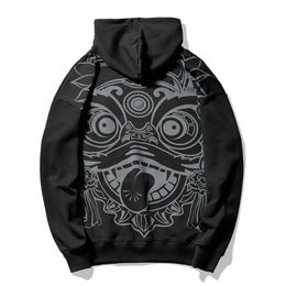 New 2021 Graffiti Lion Dance Mens Sweatshirt Printed Plush Sweatshirts Men Fleece Hoodie Hip Hop Stranger Things Hoodies