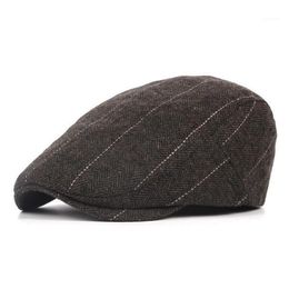 wool ivy caps men UK - 2020 Spring Winter Men Classic Vintage Striped Beret Cap Hats Berets British Western Style Wool Advanced Flat Ivy Cap Gatsby1