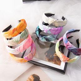 New Rainbow Velvet Knotted Headbands Tie-Dye Hairbands for Women Girls Hair Hoop Twisted Turban Hair Accessories Hair bands