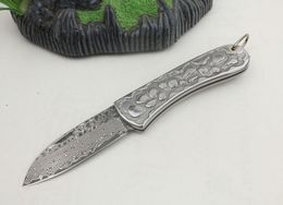 High Quality Damascus EDC Pocket Folding Knife VG10 Damascuss Steel Blade Stainless Steel Handle Knives With Nylon Bag