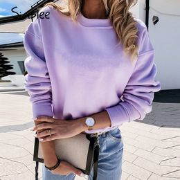 Simplee Solid Colour round neck women's sweatshirt Casual loose women's sweatshirt Dropped shoulder sleeve comfortable sweatshirt LJ200808