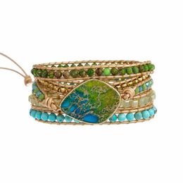 Green Blue Emperor Stone Wrap Bracelet for Women Natural Stone Beaded Bracelets Bohemian Jewelry New Year Gifts 2021