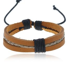 MAN WOMAN Bracelet 100% genuine leather bracelet Nightclub hip hop adjustable Cowhide Hemp rope wax thread Bracelet