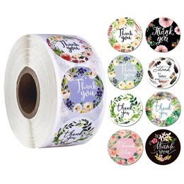 8 styles/roll round floral thank you stickers scrapbooking for package seal labels custom sticker decoration wedding sticker
