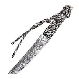 Fixed Blade Knife 440C Tanto Blade Full Tang Paracord Handle Straight Knives With Leather Sheath H5397