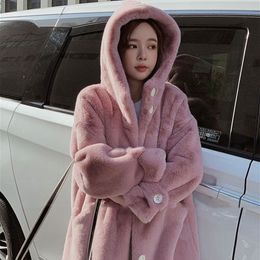 Winter Women Plush long Coats warm thick Faux Rabbit Fur hooded Coats High Quality Long Fur Coat Korean big size loose OverCoat
