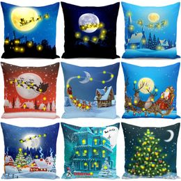 LED Pillow Case 18inch Happy Halloween Christmas Sofa Lighted Throw Pillow Case Deer Design Pillow Cover