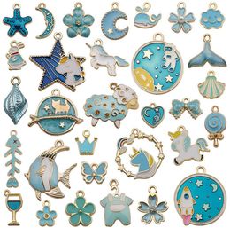 The latest 1 pack = 31, Christmas pendant blue unicorn series earrings necklace Jewellery diy bracelet accessories Christmas tree decoration