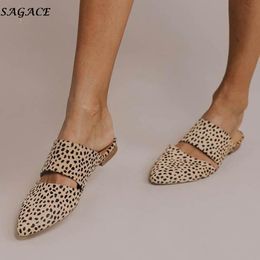 SAGACE Flat Mule Slippers Slides women fashion Leopard Pointed Toe Summer Ladies Shoes woman Comfort Sandals Sandalias Shoes #4Z X1020