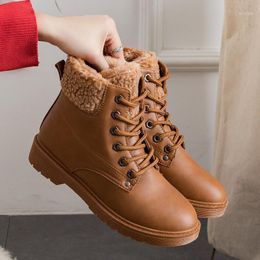 Ladies Boots Round Toe Winter Women Shoes Lace-up Ankle Boots Solid PU Leather Comfortable Flat botines mujer1
