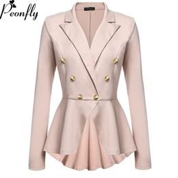 PEONFLY Fashion Slim Fit Women Jackets Womens Ladies Office Jacket Elegant Female Solid Button Plus Size 201027