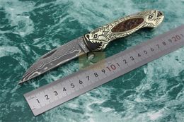 DK092 hand made DAMASCUS Blade Sharp folding knife Copper+wood Handle High-end Collection Folding Pocket Knife Gentleman knife