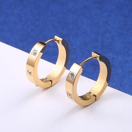 Fashion Titanium Steel Rose Gold Crystal Stones Hoop Earrings Luxury Jewellery Women Ladies Minimalism Earrings Jewellery Gift