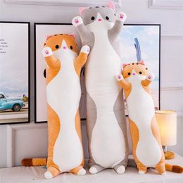 110cm Big Sausage Cat Plush Toys Stuffed Animals Kawaii Plushie Soft Dolls Sleep Pillow Baby Companion Birthday Gifts For Kids 220210