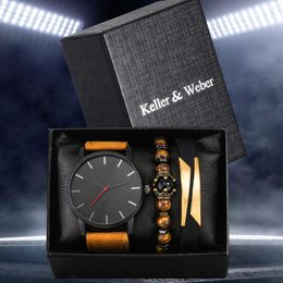 Wristwatches Men Watch Luxury Business Fashion Quartz Clock Leather Band Wristwatch Paper Gift Box Bracelet Set Relogio Masculino