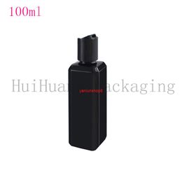 50pcs 100ml empty disc top cosmetic PET lotion square bottles,100cc shampoo plastic bottle with capgood package