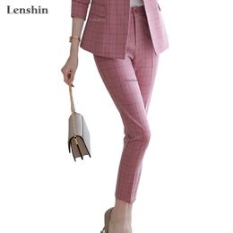 Plaid Pants with Pocket Fashion Style Ankle-Length Pencil Trousers Women Casual Women Elegant Office Lady 201106