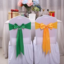 Sashes Chair Ers & Home Textiles Garden 25Pcs Wedding Decoration Knot Bow Satin Spandex Er Band Ribbons Tie Backs For Party Banqu Drop Deliv