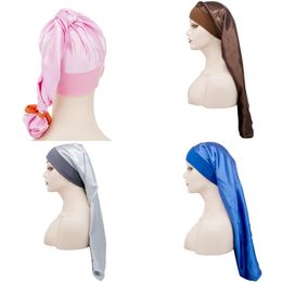 Silk Satin Night Caps Elasticity Long Tube Headgear Fashion Lady Head Wrap Droop Hair Bonnet Wide Edged Popular Home 5 68dc G2