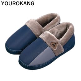 Winter Warm Shoes Men Home Slippers Unisex Soft Plush Household Slipper For Lovers PU Leather Waterproof Floor Cotton Shoes Y200107
