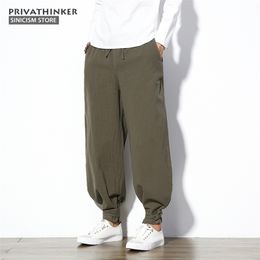 Sinicism Store 5XL Cotton Linen Harem Pants Men Jogger Pants Male Trousers Chinese Traditional Cloths Belts Plus Size 201110