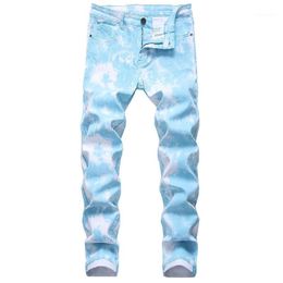 Men's Jeans Male Fancy Colour Black Printed Fashion Snow Washed Plus Size Stretch Pants 813